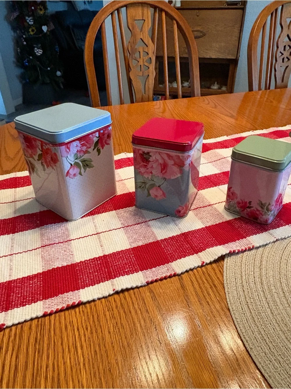 Floral Stacked Tin Canister Set - Pink & Blue
